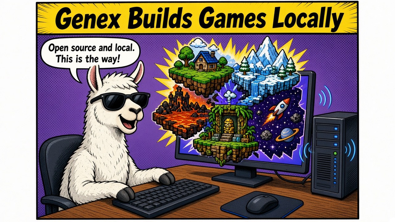 Genex: open-source AI game builder Genex: open-source AI game builder โ ๐ฎ MIT-licensed and runs on local models. This is the way ๐ซก